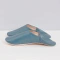 Women's Slippers - Leather Mules - Blue Grey